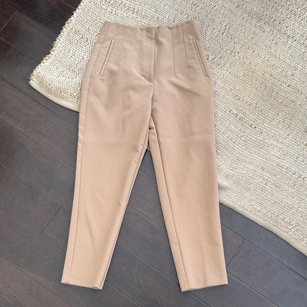 Zara Tailored High-Rise Trousers in Camel Beige